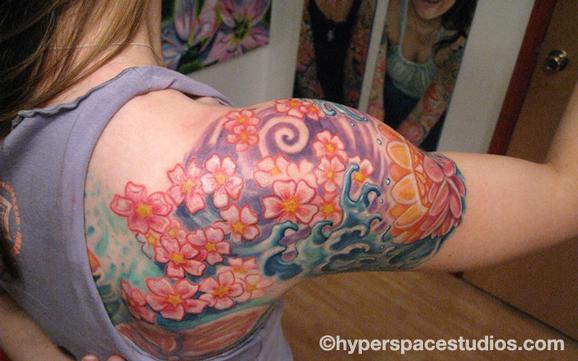 Tattoos - Cherry Blossom water lotus tattoo - 79168